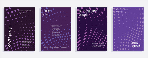 Minimalistic cover design templates. Set of layouts for covers of books, albums, notebooks, reports, magazines. Line halftone gradient effect, flat modern abstract design. Geometric mock-up texture.