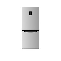Vector illustration of a modern gray refrigerator. Can be used as logo or icon.