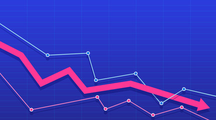 The arrow depicting the concept of profit and loss. Stock or financial market crash with a pink arrow. Vector illustration.
