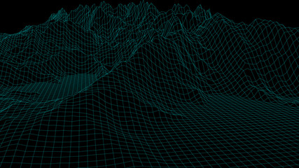 Landscape design of mountains. Wireframe landscape 3d. Vector illustration.