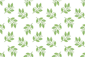 Fototapeta premium watercolor green fancy leaves repeat pattern on the white background, seasonal illustration