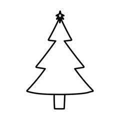 christmas pine tree with star decoration thick line