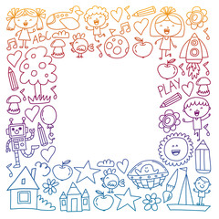 Fototapeta na wymiar Vector set of Back to School icons in doodle style. Painted, colorful, pictures on white background.