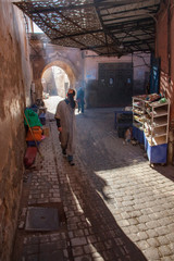 Streets, walls and people of Marocco in Marrakesh medina and market