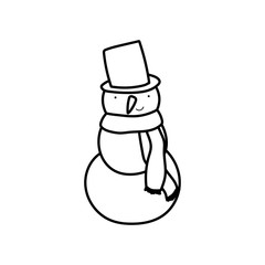 merry christmas celebration snowman with hat and scarf decoration thick line