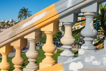 Part of the stairs is under repair. Restoration and painting. Sitges, Spain. 26 nov 2019