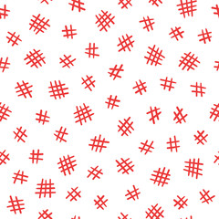 Abstract red doodle grid seamless pattern