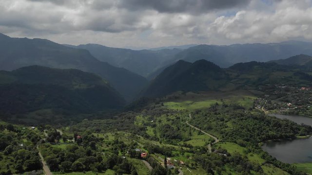 Beautiful drone view on green mountains in latin america. Travel adventures and turism destination.