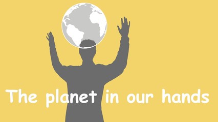 Image of a human shadow playing with the earth as if it were a ball