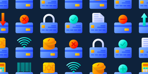 Credit cards seamless pattern with different elements stock vector illustration. Background for banking, online and offline payment systems.