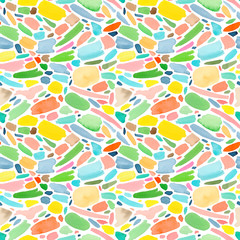 Pastel paint smudges hand drawn seamless pattern. Colorful watercolor brush strokes vibrant texture.