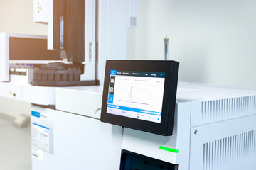 Chromatogram on screen for viewdata of Gas Chromatography (GC) instrument, chemistry analytical experiment concept, Bangkok, Thailand. On Nov 7, 2019.