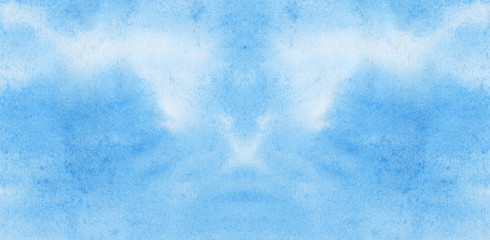 Light blue shades color frame watercolor illustration, creative background, smeared sky template. Aquarelle painted paper textured canvas for vintage design, invitation card