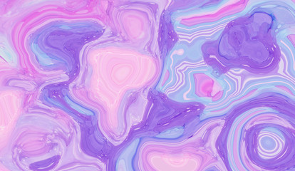 Light pink, blue and purple abstract liquid paint textured background with decorative spirals and...