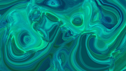 Vivid neon blue abstract liquid paint textured background with decorative spirals and swirls. Dark pattern for modern creative trendy design, marble texture style for illustrations