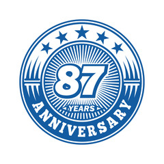 87 years logo. Eighty-seven years anniversary celebration logo design. Vector and illustration.