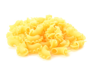 Tasty uncooked pasta on white background