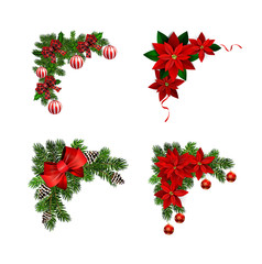 Christmas decorations with fir tree collection isolated