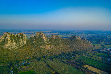 Aerial landscape in Nakhon Sawan, Thailand. Khao Nor, Khao Kaew landmarks, famous tourist attractions of Nakhon Sawan Province Thailand