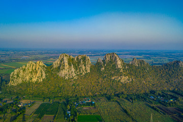 Obraz premium Aerial landscape in Nakhon Sawan, Thailand. Khao Nor, Khao Kaew landmarks, famous tourist attractions of Nakhon Sawan Province Thailand