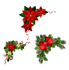 Christmas decorations with fir tree collection isolated