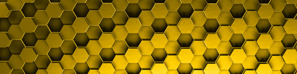 3d rendering of yellow geometric hexagonal abstract background. Pattern for texture of wallpapers. 3d background light honeycomb of different height. 