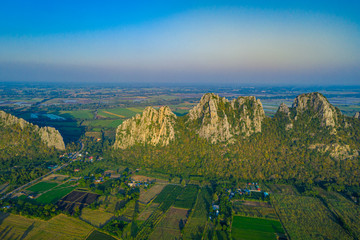 Obraz premium Aerial landscape in Nakhon Sawan, Thailand. Khao Nor, Khao Kaew landmarks, famous tourist attractions of Nakhon Sawan Province Thailand