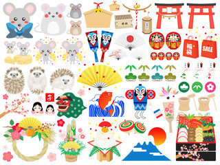 お正月イラスト素材セット2020年	