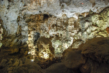 Inside beautiful Thien Cung Cave of Ha Long Bay, Vietnam 