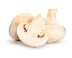 Fresh champignon mushrooms on white background