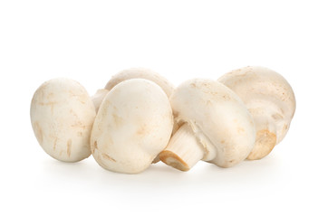 Fresh champignon mushrooms on white background