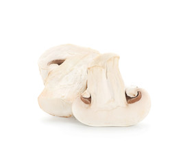 Cut champignon mushroom on white background