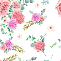 seamless pattern with floral and leaves