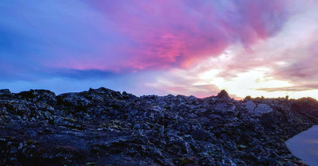 sunrise over a lava field - obrazy, fototapety, plakaty