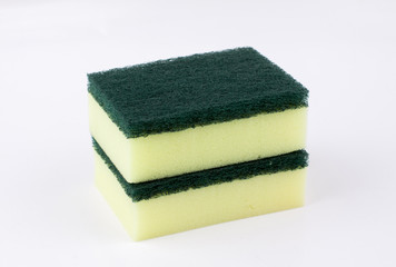 Dish washing sponge on white background. closeup
