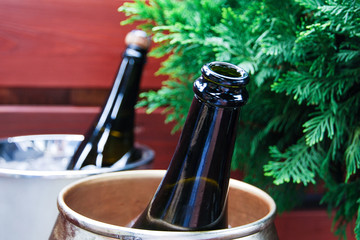 Two bottles of champagne in ice buckets