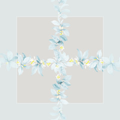 Watercolor floral spring pattern, botanical illustration.