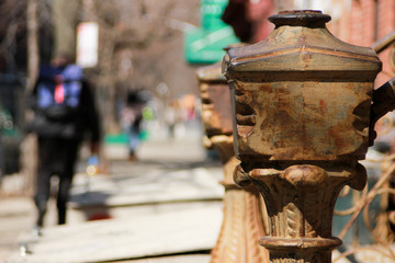 Close-up of a handrail in New York City