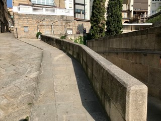 Fototapeta premium Oursense, Ourense / Spain - August 20 2018: View of the streets and buildings of the city center of Ourense in Galicia during a sunny day