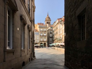 Oursense, Ourense / Spain - August 20 2018: View of the streets of the city center of Ourense in Galicia during a sunny day