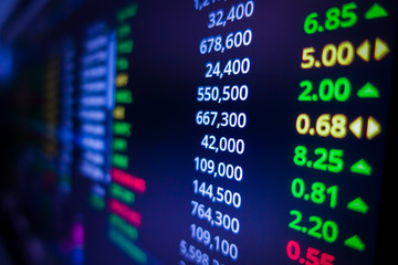 Blue stock exchange market graph on LED screen for business analysis. Finance and economic graphs.