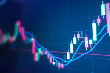 Stock market graph on screen. Ticker on monitor screen. Investing, Finance and Economic concept.