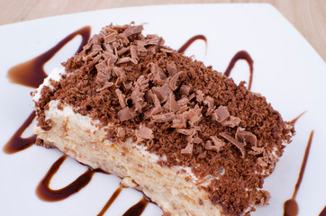 Napoleon dessert, condensed cream and chocolate