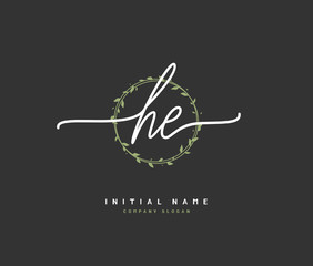 H E HE Beauty vector initial logo, handwriting logo of initial signature, wedding, fashion, jewerly, boutique, floral and botanical with creative template for any company or business.