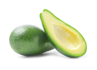 Ripe avocados on white background