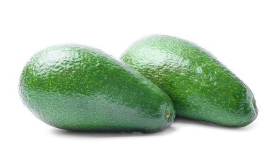 Ripe avocados on white background