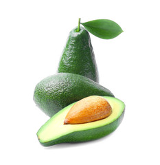 Ripe avocados on white background