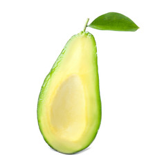Half of ripe avocado on white background