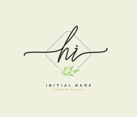 H I HI Beauty vector initial logo, handwriting logo of initial signature, wedding, fashion, jewerly, boutique, floral and botanical with creative template for any company or business.