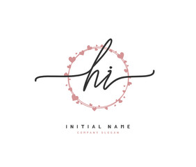 H I HI Beauty vector initial logo, handwriting logo of initial signature, wedding, fashion, jewerly, boutique, floral and botanical with creative template for any company or business.